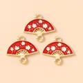 Pendentifs éventail style chinois en émail rouge et fleurs de prunier dorées pour bijoux - Pendentif Éventail / Rouge