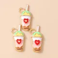 Pendentifs tasse de thé à bulles cartoon avec motifs de cœur pour bijoux DIY - Vert