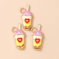 Three Korean-style cartoon milk tea alloy charms with heart detail for DIY jewelry - Yellow