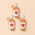 Cartoon enamel milk tea cup alloy charms with heart patterns for DIY jewelry making - Navy Blue and Red