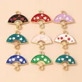 9 colorful Chinese style fan-shaped flower alloy charms for DIY necklace making - Fan Dangle / Multicolor