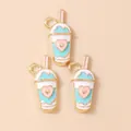 Detail of heart milk tea cup alloy charms in pastel green and pink for DIY jewelry - Blue