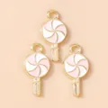 Pink and white lollipop charms with golden metal base for DIY jewelry making - Pink