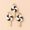Three cute lollipop candy pendants in black and white spiral design for DIY jewelry - Black