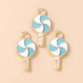 Trois jolis pendentifs sucettes bleu et blanc en alliage doré pour bijoux faits main - Bleu