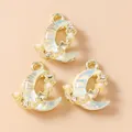 Pendenti luna dorati con texture opale, strass e perle per creazioni di gioielli fai da te - 5 Pezzi/Confezione / Oro