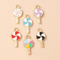 Lot de six breloques sucettes colorées en métal doré pour la création de bijoux DIY - Rose vif