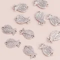 20pcs silver feather wing charms for DIY jewelry making with detailed metal texture - 20 Pieces Set / Antique Silver
