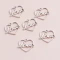 Set of six silver alloy heart-shaped Love pendants for DIY jewelry making and crafts - 20 Pieces Set / Antique Silver