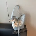 Silver hollow out bucket bag with litchi texture and cute white puppy plush charm - 29*13*28 / Silver Hollow Bucket Bag With Plush Pendant / Silver With Pendant