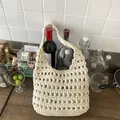 Bolso de playa de ganchillo blanco crema hecho a mano con patrón de malla y asa ancha - Blanco