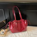 Bolso tote de charol rojo oscuro con lazo decorativo y cordones laterales ajustables - 33*14*27cm / Rojo
