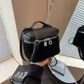 Fashionable black crossbody box bag with matte suede and litchi grain leather finish - 17*9*12 / Black