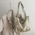 Olive green suede tote bag with large capacity and magnetic closure for daily commute - No Pendant / Off White