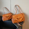 Retro brown leather tote bag with gold twist lock in large and small size options - Large / Yellow Brown