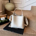 Chic creamy white lychee pattern bucket bag with adjustable wide strap and top handle - 19*19*12 / Cream