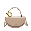 Sacoche demi-lune minimaliste en cuir beige avec nœud en métal doré et poignée chic - Kaki