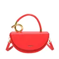 Sac selle demi-lune rouge vif avec anneau en métal doré et bandoulière en cuir chic - Rouge