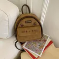 Brauner Mini-Rucksack aus Samt mit Katzenohren-Stickerei und Aimaier-Lederaufnäher - 20x6x17cm / Braun