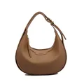 Caramel lychee grain leather crescent hobo bag with adjustable gold buckle and shoulder strap - Brown