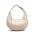 Chic off-white crescent hobo bag with litchi grain texture and gold-tone hardware detail - White
