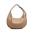 Beige crescent hobo bag in lychee pattern leather with golden hardware and logo - Khaki