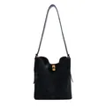 Minimalistische schwarze Wildleder-Beuteltasche mit elegantem goldenem Drehverschluss - Schwarz