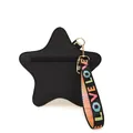 Star-shaped black faux leather coin purse with a colorful LOVE printed wrist strap - Black