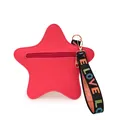Star shaped rose pink leather coin purse with LOVE printed strap and gold hardware - Rose Red