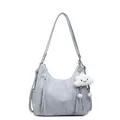 Borsa a spalla testurizzata blu-grigio chiaro con doppie tracolle e ciondolo a nuvola - Blu