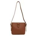 Borsa a secchiello minimalista in pelle PU marrone con fibbia e tracolla regolabile - Cachi