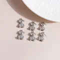 Set of six silver teddy bear pendants with bow ties for DIY jewelry making - Silver