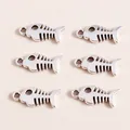 Set of six antique silver fish bone alloy pendants for DIY jewelry making and crafts - Silver