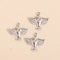 Three silver-plated flying bird alloy pendants with detailed feather texture and rings - Peace Dove Shape / Silver