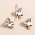 Vintage silver alloy fish pendants for DIY jewelry making with realistic fin textures - Antique Silver