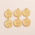Detailed view of six gold-plated round coin pendants featuring embossed horseman motifs - Gold
