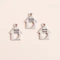 Detail of silver alloy house pendants with Sweet Home engraving and heart cutout - Hollow Small House Sweet Home / Silver