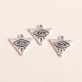 Macro shot of silver alloy triangle evil eye pendants for DIY jewelry making crafts - Antique Silver