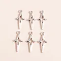 Set of 6 minimalist silver plated alloy hollow four-pointed star pendant DIY charms - Silver