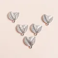 Five antique silver alloy leaf pendants with detailed veins for DIY jewelry making - Antique Silver