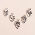 Retro antique silver monstera leaf pendants with hollow texture for DIY jewelry making - Silver