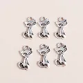 Retro silver cat silhouette alloy pendants for DIY jewelry making 6 piece set - Antique Silver