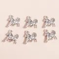 Set of 6 vintage silver horse charms made of plated alloy for DIY jewelry making - Silver