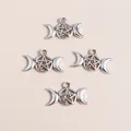 50pcs retro silver triple moon goddess charms with pentagram star for DIY jewelry - Silver
