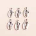 Set of 6 vintage silver conch shell charms in electroplated alloy for DIY jewelry - Silver