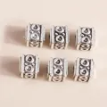 Detailed view of silver square metal spacer beads with antique relief patterns for DIY - 50 Pieces / Antique Silver