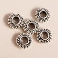 Retro silver large hole spacer beads with textured grain for DIY jewelry making - 50 Pieces / Antique Silver