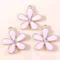 Set of three pink enamel cherry blossom charms with rhinestone center for DIY jewelry - Pink