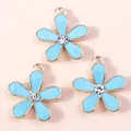 Three-piece set of sky blue enamel cherry blossom charms with center crystals for DIY jewelry - Blue