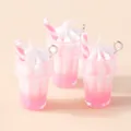 Pink and white resin milkshake charms for DIY jewelry making with metal rings - Pink
